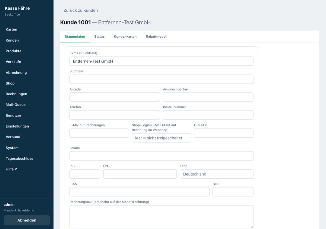 Kundendetail im Backoffice